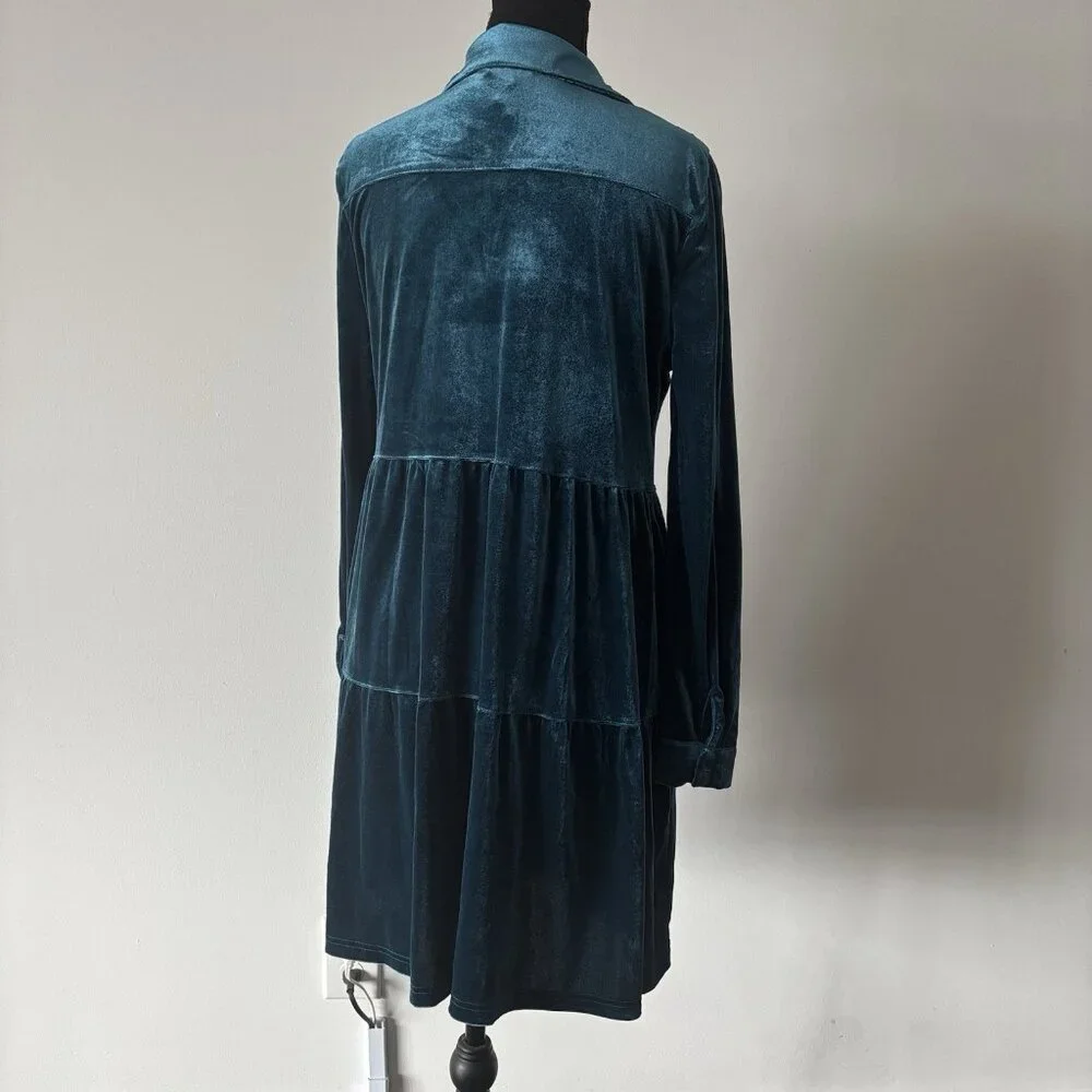Umgee Velvet Button Down Tiered Dress‎ Size Small Boho Casual Country Glam NWT